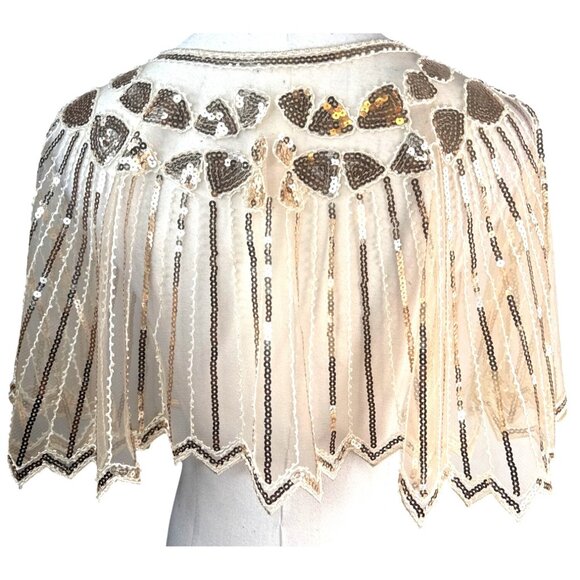 Vintage Style Sequined One Size Champagne Sheer Cape Shawl NWT - Picture 4 of 15